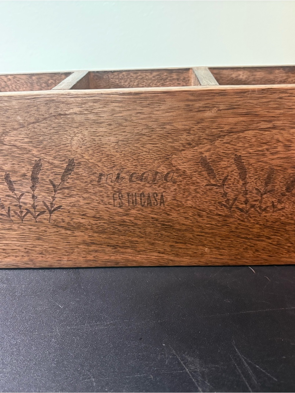 thirty-one Wooden Brown Decorative Organizer Box with Mi Casa Es Tu Casa Etched